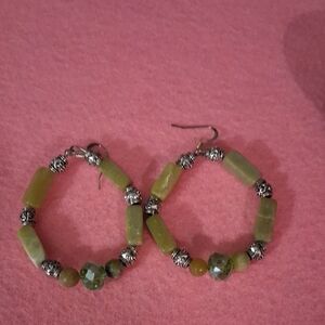 Elegant Green and Silver Hoop Earrings